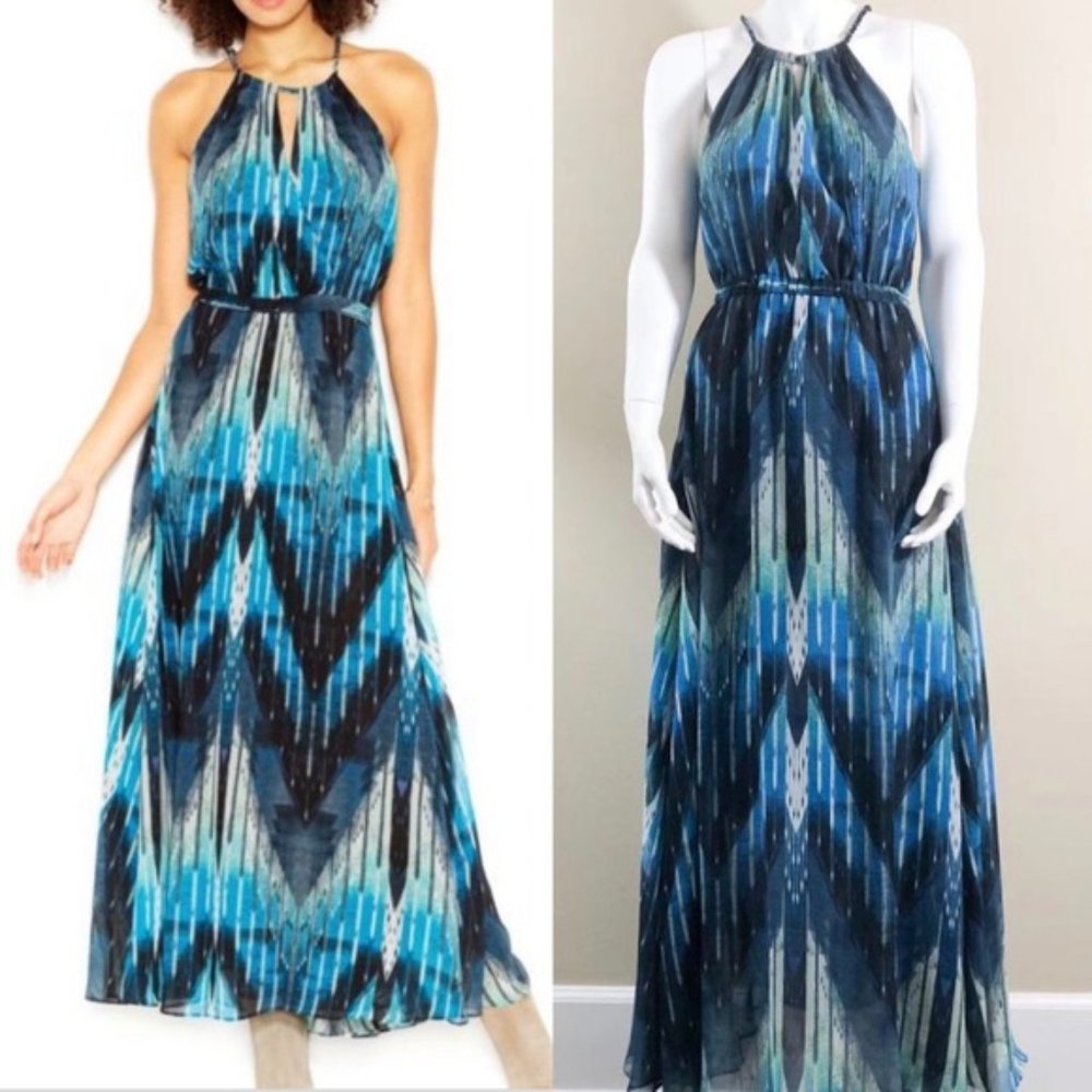 RACHEL Rachel Roy Blue Printed Halter Maxi Dress, XS